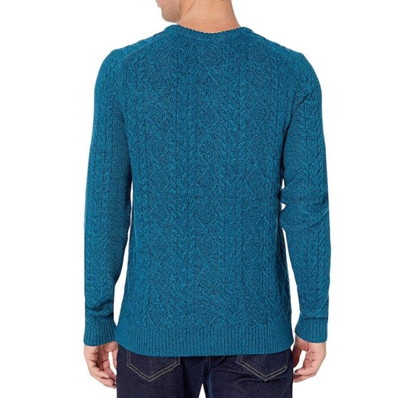 Goodthreads Men’s Size L Tall Blue Teal Long Sleeve Cable Knit Crewneck Sweater - Picture 3 of 9